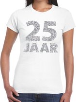 25 jaar zilver glitter verjaardag/jubileum kado shirt wit dames M