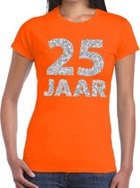 25 jaar zilver glitter verjaardag/jubileum shirt oranje dames XL