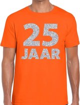 25 jaar zilver glitter verjaardag/jubilieum shirt oranje heren XL