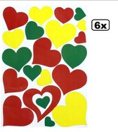6x Raamstickers adhesive hartjes rood/geel/groen 35x50cm