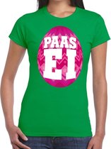 Paasei t-shirt groen met roze ei voor dames XS