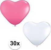 30x bruiloft ballonnen wit / roze hartjes versiering 15 cm - valentijn / huwelijk