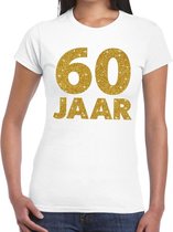 60 jaar goud glitter verjaardag/jubileum kado shirt wit dames XS