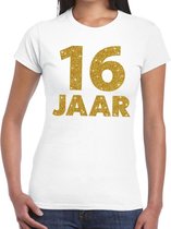 16 jaar goud glitter verjaardag kado shirt wit  voor dames XS