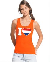 Oranje I love Holland tanktop shirt/ singlet dames - Oranje Koningsdag/ Holland supporter kleding S