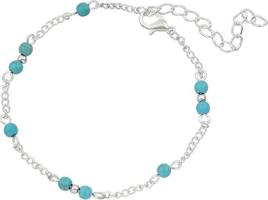 Braceletsdirect - Bracelets de cheville perles Turquoise couleur argent