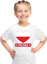 Polen hart vlag t-shirt wit jongens en meisjes 134/140