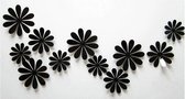 3D Bloemen Zwart (12 Stuks) - Muursticker / Muurdecoratie voor Kinderkamer / Babykamer / Woonkamer
