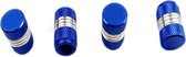 4 Blauwe aluminium ventieldopjes met ingeslepen zilverkleurige ring - NBH®
