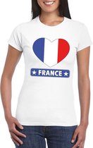 Frankrijk hart vlag t-shirt wit dames 2XL