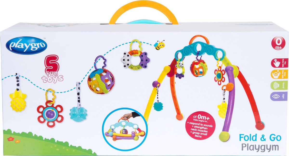 Playgro Fold and Go Playgym - Babygym - acitiviteitengym - Speelgoed Baby - Babyspeelgoed - Pasgeboren baby speelgoed - Ontwikkeling Baby - Kraamcadeau - 5 afneembare hangspeeltjes — afbeelding 4
