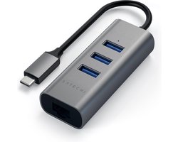 Satechi USB-C 2-in-1 Hub (Ethernet) – 3 x USB-A 5 Gbps – Ethernet - Grijs
