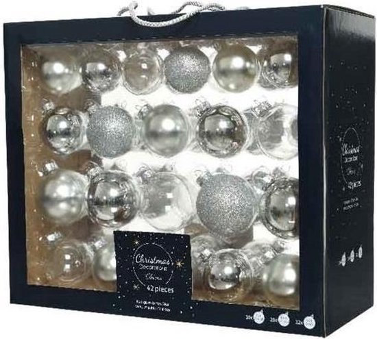 42x Zilveren glazen kerstballen - Glans/mat/glitter/doorzichtig -... | bol.com