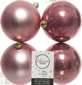 4x Oud roze kunststof kerstballen 10 cm - Mat/glans - Onbreekbare plastic kerstballen - Kerstboomversiering oud roze