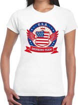 Wit USA drinking team t-shirt / t-shirt wit dames - USA kleding L