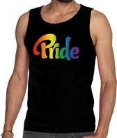 Pride tanktop/mouwloos shirt  - zwart regenboog homo singlet voor heren - gay pride M