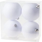 4x Witte kunststof kerstballen 10 cm - Glitter - Onbreekbare plastic kerstballen - Kerstboomversiering wit