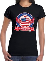 Zwart USA drinking team t-shirt zwart dames - USA kleding S