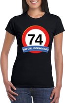 Verkeersbord 74 jaar t-shirt zwart dames 2XL