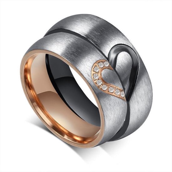 Titanium ring voor hem met half hart (20,7 mm, maat 11)