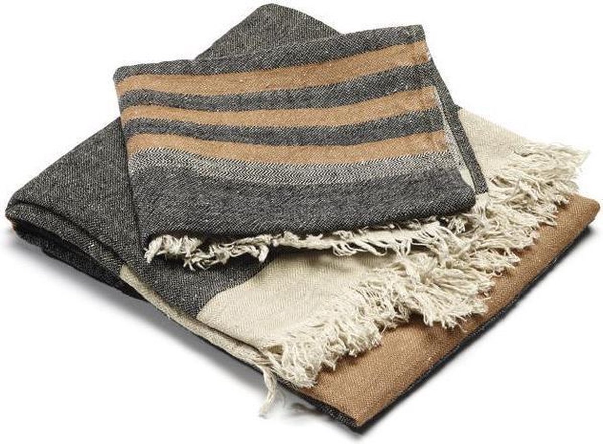 Libeco The Belgian Towel handdoek/plaid 110x180cm black stripe | bol.com