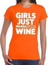 Girls Just Wanna Have Wine tekst t-shirt oranje dames - oranje kleding L