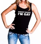 Nobody knows i am gay tanktop/mouwloos shirt zwart dames S
