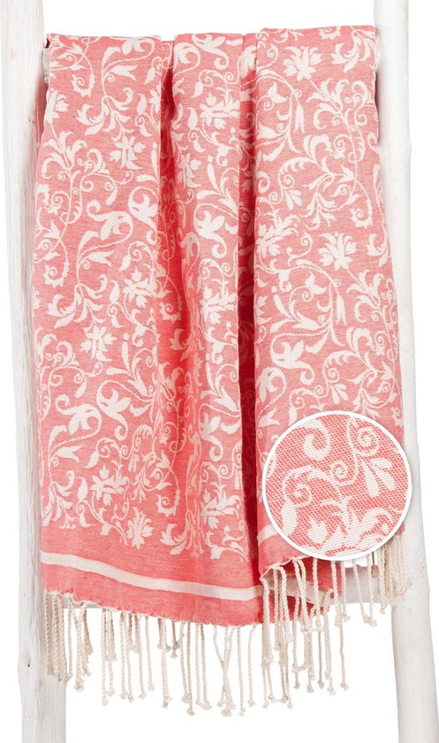 ZusenZomer Fouta Hamamdoek Flower - dames - exclusieve saunahanddoek strandlaken - zacht en licht - 100x190 cm - Koraal