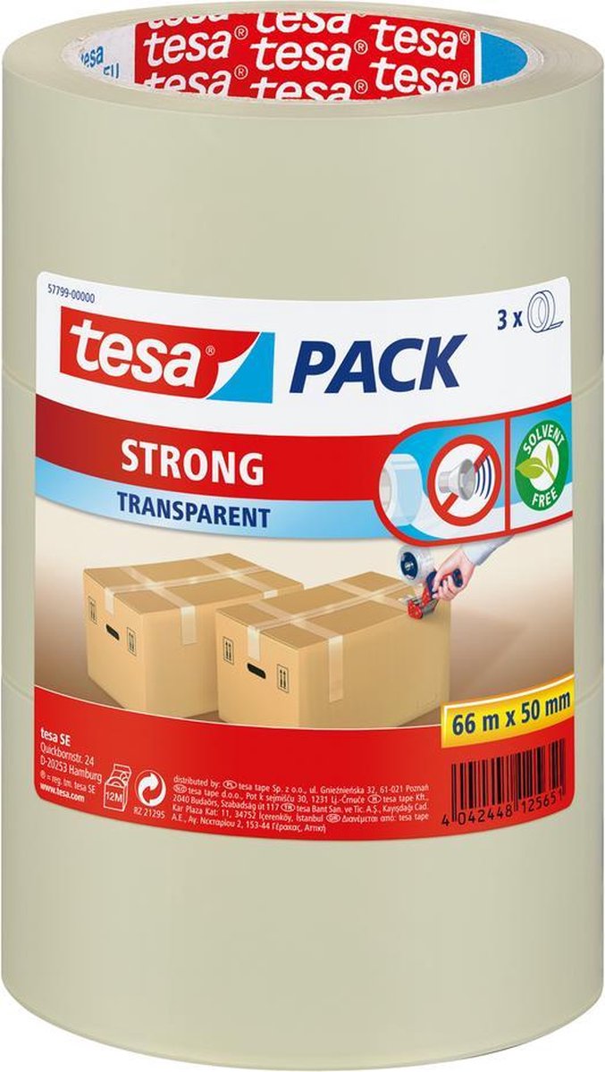 Tesa Verpakkingstape - 66 m - 3 rollen - Tesa