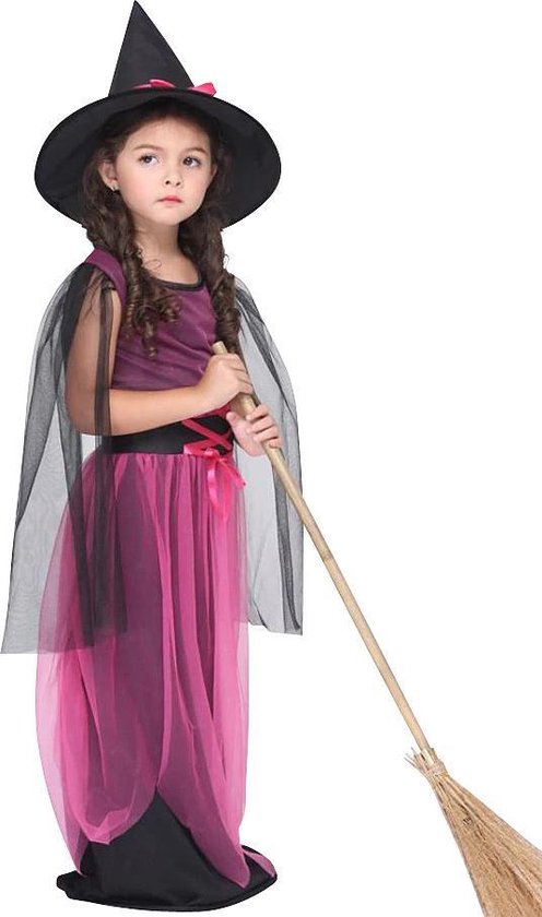 Halloween Kleed Heksen Kleed roze prinsessen Kleed kostuum outfit voor  meisjes 7-8 jaar | bol.com
