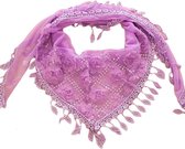 Fashionidea – mooie paarse omslag sjaal heerlijk zacht en lekker dun met sierlijke franjes en roosjes