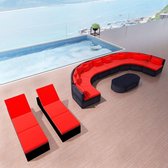 XL Tuin Loungeset (EXTRA: PLANTENBAK 50x50CM) Zwart Rood 13-delig Rattan met 2 Ligbedden voor zonnen / Lounge set tuin / Relax bank / Lounge bank tuin / Tuinbank / Loungebank / Tui