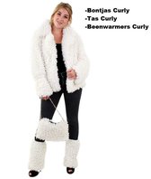 Bontjas mt.44/ tasje/beenwarmers Curly wit