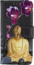 Hoesje voor Apple iPhone 5/5S/SE - Book Case - Boeddha met Bloemen
