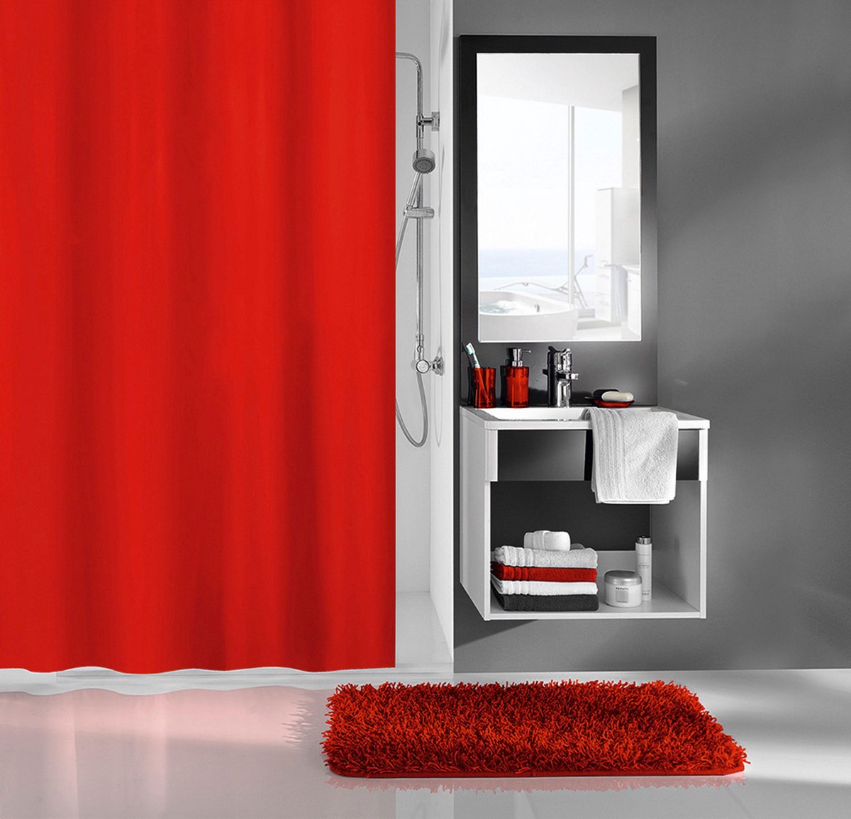 Kleine Wolke Douchegordijn Kito rood 180x200 cm