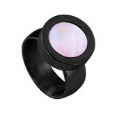 Quiges RVS Schroefsysteem Ring Zwart Glans 18mm met Verwisselbare Roze Schelp 12mm Mini Munt