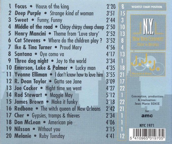 Albumhoes 'New York Collection 1971' met titellijst, artiesten, speelduur en hoogste positie.