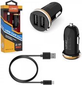 LDNIO C22 Zwart 2 USB Port Autolader 2.1A met 1 Meter Micro USB Kabel geschikt voor o.a LG Leon Nexus 5X Stylus 2 Xpower 2