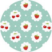 Mat, Vloermat, Vloerkleed, Tapijt, Kind - Kinderkamer Aardbei & Kers - Rond - Wasbaar - Antislip -75 x 75 cm