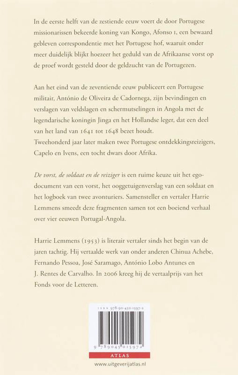 Achterkant van het boek 'De vorst, de soldaat en de reiziger' met tekst en ISBN.
