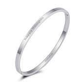 Fashionthings Bangle happy thoughts - Dames - Stainless Steel - Zilverkleurig - 4mm