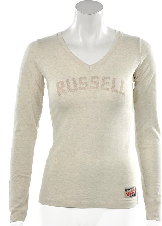 Russell Athletic Deep V Neck Long Sleeve Tee - Chemise de sport - Femme - Taille XS - Beige
