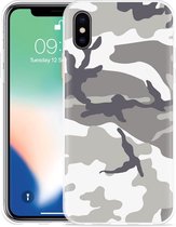 Geschikt voor Apple iPhone X Hoesje Army Camouflage Grey - Designed by Cazy