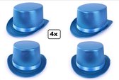 4x Hoge hoed metallic turquoise/blauw