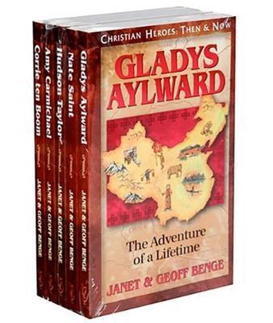 Set van 5 boeken: Christian Heroes Then & Now, met Gladys Aylward: The Adventure of a Lifetime op de voorgrond. Met CHINA kaart.