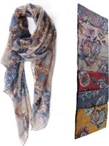 Dames sjaal - kaki - blauw - zwart - bruin - creme - beige - bloemen - herfst - voile - viscose - 85 x 175 cm