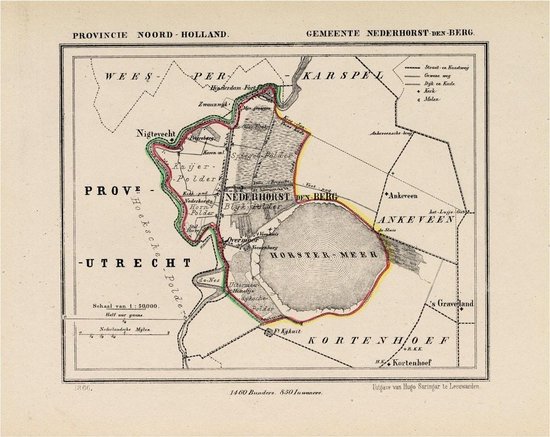 Foto: Historische kaart plattegrond van gemeente nederhorst den berg in noord holland uit 1867 door kuyper van kaartcadeau com