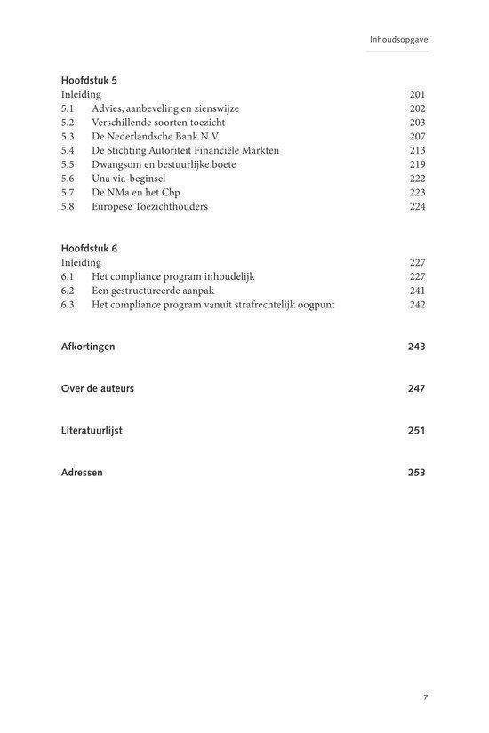 Pagina met inhoudsopgave van hoofdstuk 5 en 6 uit het 'Handboek Compliance Professional'.