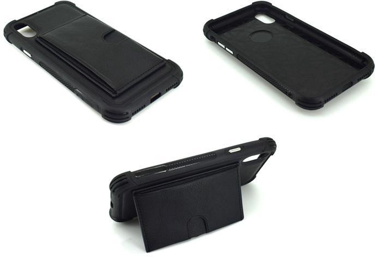 Atouchbo - Hard Back Cover voor Apple iPhone X - Leder Look - geschikt voor 1 pasje - Zwart