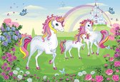 Fotobehang Papier - Unicorns XXL – kinderkamer – posterbehang – behang eenhoorns - 368 x 254 cm – roze - groen